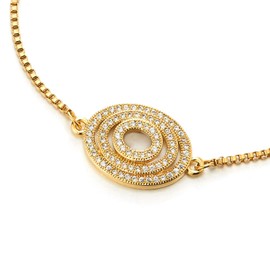 COOLSTEELANDBEYOND Women's Stainless Steel Adjustable Link Chain Bracelet with Cubic Zirconia Swirl Open Oval Charm Bracelet with Charm