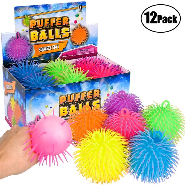 Puffer Balls (Pack of 12) - Stress Relief Balls Bulk, Neon Sensory, Stress Relief & Therapy Ball Toy for Kids for Goodie Bags, Stocking Stuffers and Party Favors by Bedwina