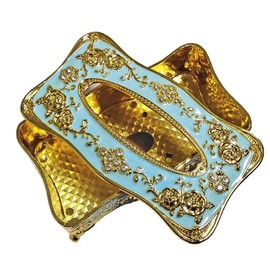 acdiac Bling Rhinestone Tissue Box Holder,Luxurious European Style Rose Tissue Box Cover for edroom,Office,Bathroom,Home,Travel,Restaurant (Gold&Blue)