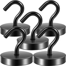 Neosmuk Magnetic Hooks,120lb+ Heavy Duty Strong Magnet with Hook for Fridge, Super Neodymium Extra Strength Industrial Hooks for Hangingt(Black,Pack of 6)