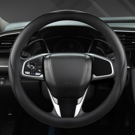 West Llama Microfiber Leather Car Steering Wheel Cover for Honda,Sport Style,14.5-15 inch (Black-Standrad Size)