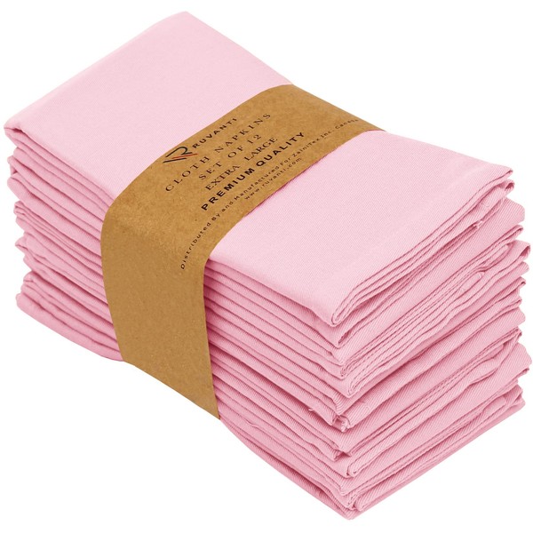 Ruvanti Cloth Napkins Set of 12, 18x18 Inches Napkins Cloth Washable, Soft, Durable, Absorbent, Cotton Blend. Table Dinner Napkins Cloth for Hotel, Lunch, Restaurant, Wedding Event, Parties - Pink