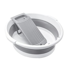 Large Collapsible Washboard Basin for Hand Washing Clothes - Portable Laundry Tub with Scrubber, Durable & Sturdy, Foldable Space-Saver, Ideal for Home, Travel, and Camping (Gray)