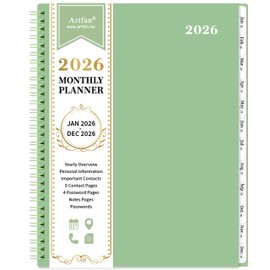 2026 Monthly Planner - JAN. 2026 - DEC. 2026, 2026 Planner with Tabs, 8.5" x 11", Monthly Planner/Calendar 2026 with Pocket, Thick Paper, Twin-Wire Binding - Gray Bean Green