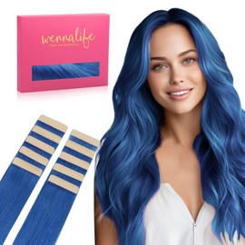 WENNALIFE Tape Extensions Real Hair Blue 10 Pieces Tape-In Extensions Real Hair 25 g 40 cm Invisible Hair Extensions Real Hair Invisible Straight Real Hair Extensions Tape Highlight for Girls