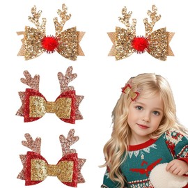 Christmas Hair Clips, Hair Accessories, Pack of 4, Bow Hair Accessories, Glitter Hair Pins, Hair Clips, Hair Clips, Christmas Decoration Hair Clip for Children, Girls, Women, Ladies