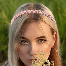 3PCS Pearls Hairbands Wedding Pearl Headband Shiny Decorative Hair Hoops Hair Accessories Party Prom Bride for Women (Pink+White+Coffee, One size)