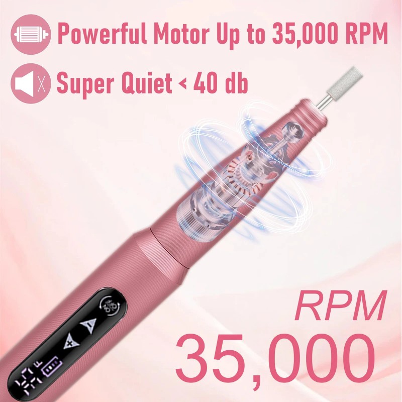 Liqiamei Nail Drill File Electric, 2-in-1 Touch Rechargeable Drill Nail,