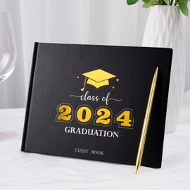 Graduation Guest Book, Class of 2024 Graduation Guest Book with Pen, Hardcover Guest Sign in Book, Memory Scrapbook, Graduation Decorations, Grad Party Supplies for High School，College (Black)