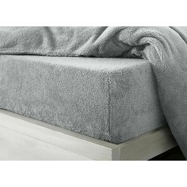 Bluemoon Bedding Teddy Fleece Fitted Bed Sheet Plain Thermal Warm Soft Luxury Bedding,Teddy Fleece Extra Deep Fitted Sheet Cosy Warm Fluffy Fitted Bed Sheets (Gray, King)