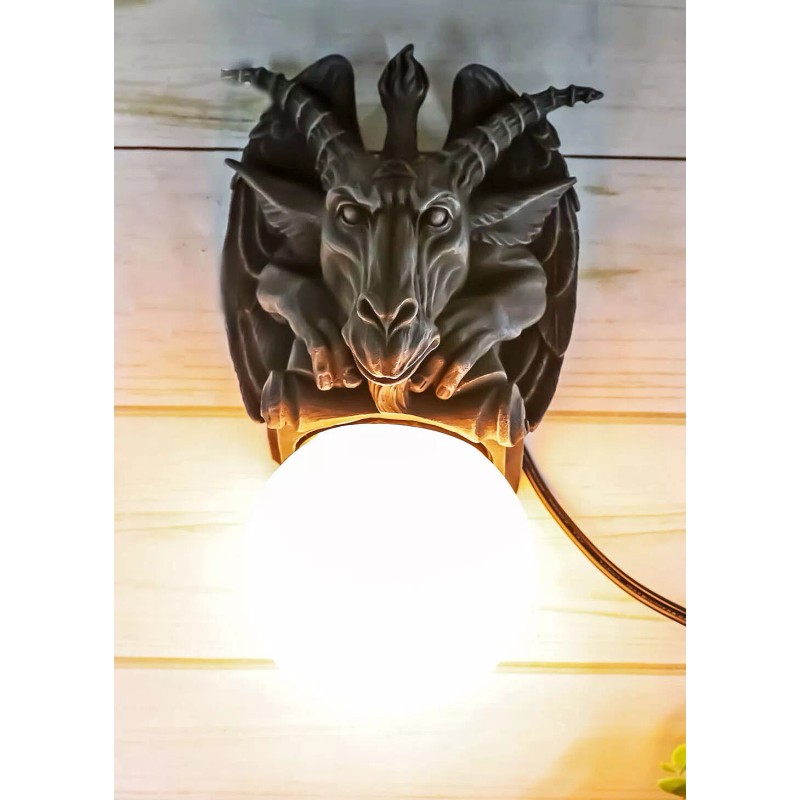 Baphomet Sabbatic Goat Pentagram Sigil Gargoyle Small Wall Sconce Lamp