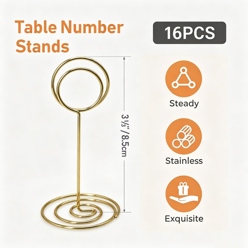 Round Gold Table Number Holders, 16 Pack 3.35 Inch Desktop