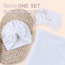 MniJiza Baby Swaddling Cloth Newborn Swaddle Toddler Girls Hat Headband Sleeping Bag (White)
