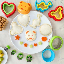 Sliafwh 9 PCS Sandwich Cutter and Sealer for Lunch - Uncrustable Maker for Lunchbox and Bento Box - Cookie Cutters for Boys Girls