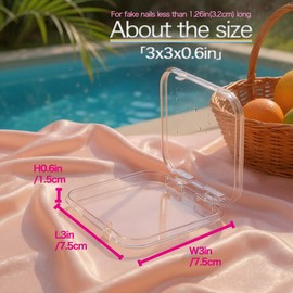 MENyOK 12 Pcs Press On Nails Packaging Storage Case 3x3in Clear Plastic Nail Tips Organizer Boxes with 30 Adhesive Glue Tabs for Fake Nail Art Display Container for Salon Business & Home Use