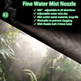 2-Pack Reptile Mister Nozzles - 1/4'' Reptile Fogger Fine Mist Nozzles for Terrarium, Paludarium, Vivarium, Plants, Amphibians, Tank