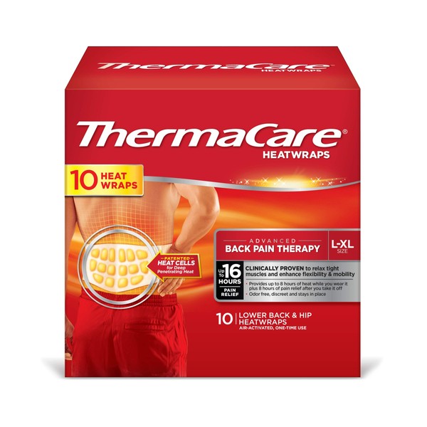 ThermaCare Portable Heating Pad, Neck & Back Pain Relief Patches, X/XL Heat Wraps, 10 Count