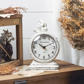 NIKKY HOME Vintage Silent Non-Ticking Table Clock, Mermaid Shelf Desk Top Clock Battery Operated Rustic Design, Beach Home Decor for Living Room Mantel Desktop Countertop, Distressed White