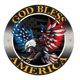 God Bless America American Flag Eagle Vinyl Decal, Made in USA (5" x 5")
