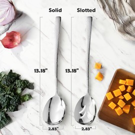 BOHK Delicate Hammered Serving Spoon Cooking Spoon Stainless Steel Large Buffets Spoon Slotted Spoon for Cooking 13-Inch, Pack of 2