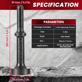 AMGSH Kit de herramientas de brocas de martillo de aire suavizante, accesorios neumáticos de martillo de aire de 0.401 pulgadas (10 mm) cinceles de martillo de aire resistentes (1)
