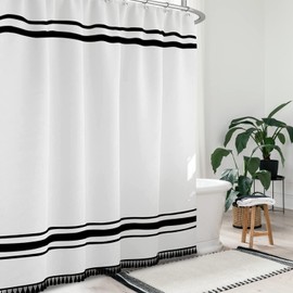 Seasonwood Black and White Shower Curtain 96 Inch Extra Long Shower Curtain，Striped Shower Curtain for Bathroom Sets，Farmhouse Shower Curtain with Tassels，Waterproof Fabric 72"x96"