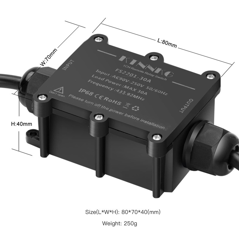 KTNNKG 20-30 amp Waterproof Remote Control Power Switch with Long