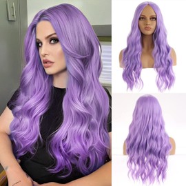 BERON Purple Wig for Women Long Wavy Wig Purple Long Curly Wigs Lavender Purple Synthetic Wig for Daily Party
