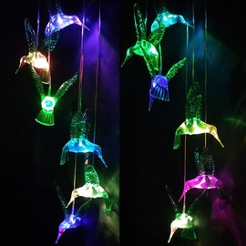 LED Solar Hummingbird Wind Chimes Outdoor - Waterproof Mobile Changing Light Color Wind Chime, Six Hummingbirds LED Wind Chimes for Home, Xmas Mom Gifts, Party, Festival Decor, Night Garden Decoration