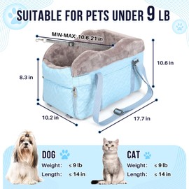 SlowTon Console Dog Car Seat - Portable Center Dog Car Seat for Small Dogs up to 9 lbs, Washable Pet Carseat with Soft Cushion Safe Protection Hooks & Storage Pocket, Blue