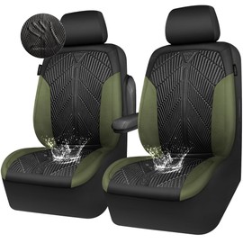 CAR PASS Waterproof Car Seat Covers Front Seats Covers Neoprene Wetsuit, All-Weather Non-Slip Durable,Universal Fit for SUV Sedans Trucks Vans Automotive,Armrest Airbag Compatible,Emboss 2 Black Green