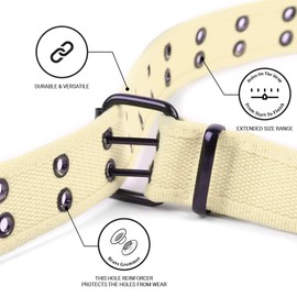 boxed-gifts Color Military and Casual Canvas Belt, Double Grommet Unisex Belt for Men and Women - Khaki