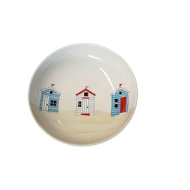 Ceylon Studio Beach Huts Design Quality Hand Painted Ceramic Teatime Tableware - Salad Bowl/Serving Dish/Fruit Bowl -26.5cm