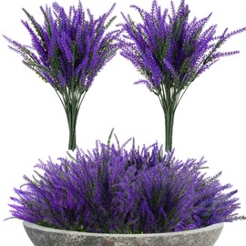 RAINFLOW Artificial Lavender Flowers - 11 Pcs Faux Lavender Plant Artificial Fake Plastic Purple Flowers for Home Room Window Wedding Garden Table Centerpieces Vase Outdoors Indoor Decor
