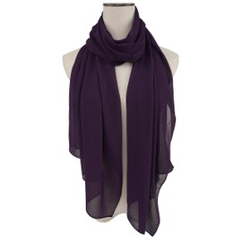 YOUR SMILE for Women Lightweight Breathable Solid Color Soft Chiffon Long Fashion Scarves Sun-proof Shawls Wrap, Dark Purple, 27''x70''