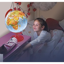 KR 2562 Children's Light Globe: Globe for Children, Diameter 25 cm, Cartography with Pictures, Red Plastic Frame