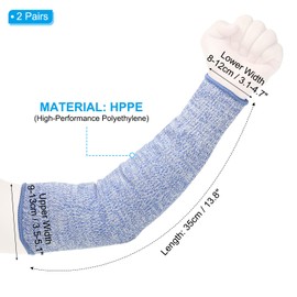 PATIKIL 14 Inch Cut Resistant Sleeve, 2 Pairs Arm Safety Protectors Sleeves Forearm Sleeve HPPE Level 5 Protection for Thin Skin and Bruising, M, Blue