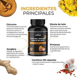 Cúrcuma con Jengibre, Diente de León y Pimienta Negra | Salud Articular y Antiinflamatorio | 120 Cápsulas | Sin Gluten, Soya ni Rellenos | Sannali