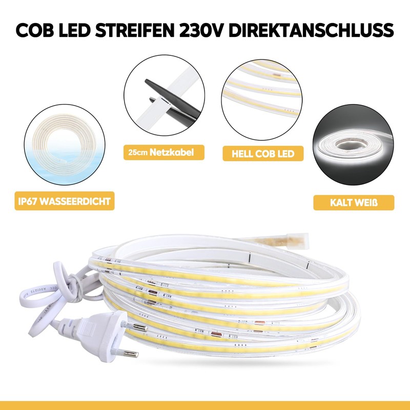 pcning COB LED Strip Light Cool White 1 m with