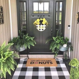 Buffalo Plaid Outdoor Rugs, 27.5''x43'' Orange and White Check Indoor/Outdoor Area Rug, Layering Rug for Hello/Welcome Door Mat, Washable Cotton Woven Farmhouse Mat for Fall Front Porch Décor