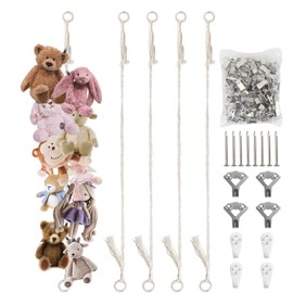 Stuffed Animal Storage Chain 80 Inch, Munzong 4pcs Beige Hanging Stuff Animals organizer, Cotton Toy Display Chain with 80 Clips, Toys Organizers Holder for Toddler Kids Nursery Room Wall Corner Decor