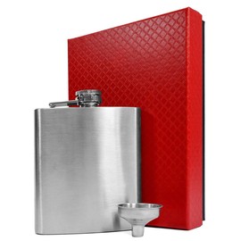 EYEPOWER Hip Flask Set Gift Box Stainless Steel 210 ml Funnel Flask in Gift Box Silver