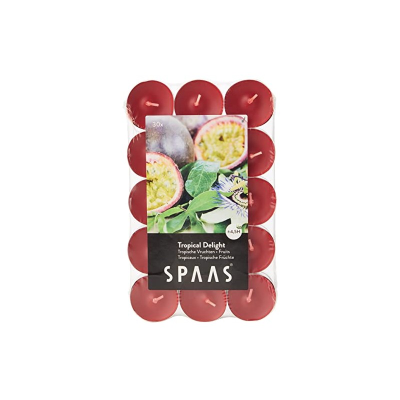 Spaas 30 Scented Tealights in Flatpack, ± 4.5 Hours, Tropical