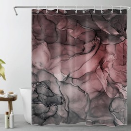 LB - Cortina de ducha abstracta de mármol, textura de mármol rosa y negro, cortina de ducha moderna para baño, tela de poliéster de 60 x 72 pulgadas, decoración de baño, ganchos incluidos