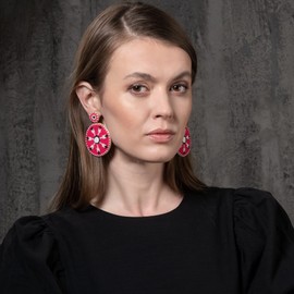 Zavana Long Statement Earrings for Women, Bright Pink Earrings for Women, Dangle Earrings for Women, Large Handmade Boho Chic Earrings, Pink Bohemian Costume Jewellery for Women