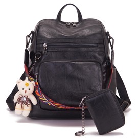 Qiyuer Women's Fashion PU Leather Backpack Purse for Women Designer Ladies Travel Convertible Shoulder Bag Black