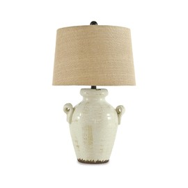 Signature Design by Ashley Emelda Farmhouse 27" Ceramic Table Lamp, Cream Glaze Crackle Finish
