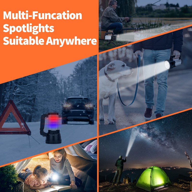 WEILAI Superbright Handheld LED Spotlight Flashlight Powerful Searchlight USB Rechargeable