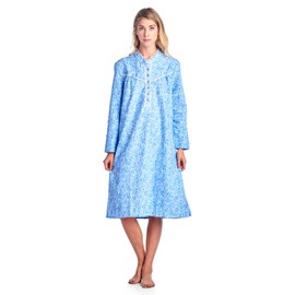 Casual Nights Women's Flannel Floral Long Sleeve Sleepwear Nightgown - Blue - Medium