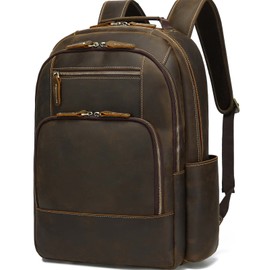 Taertii Full Grain Genuine Leather Backpack for Men, 16" Laptop Rucksack Backpack for Travel Business 32L - Brown